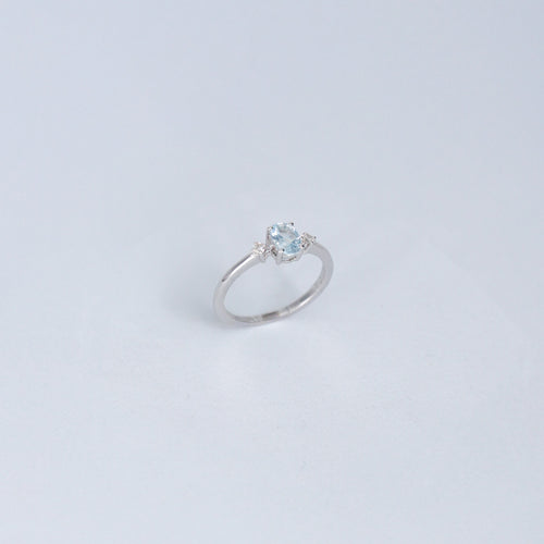 ANILLO MODA DIAMANTE .06ct/.40ct AGUA MARINA OVAL ORO BCO 14K