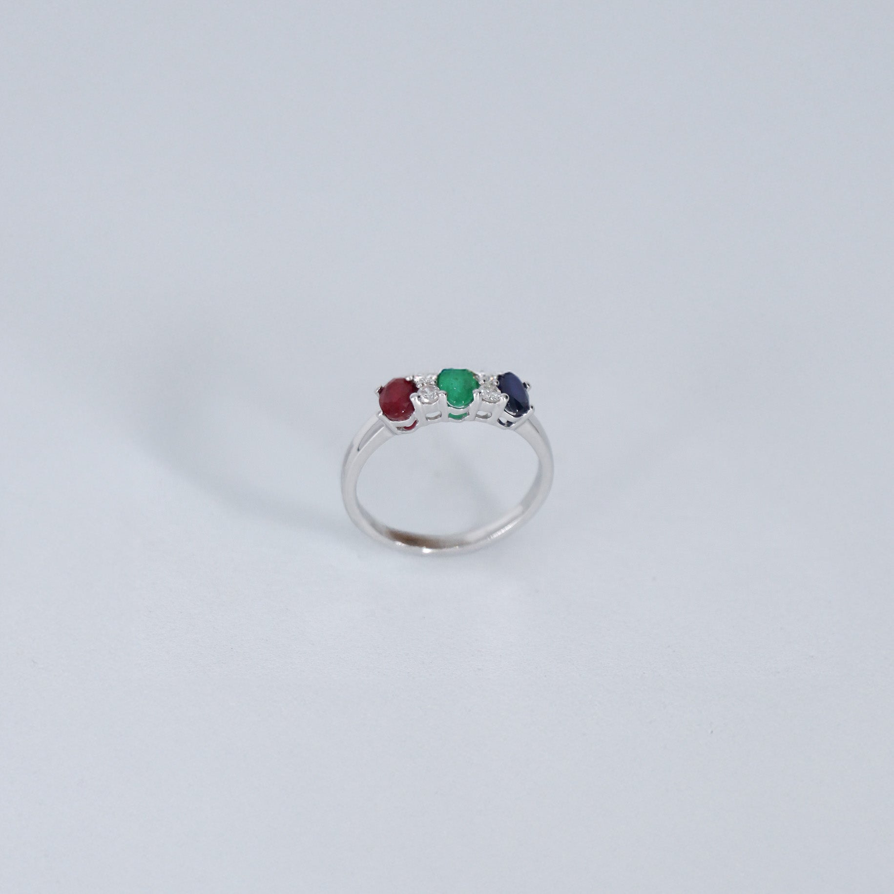 ANILLO MODA DIAMANTE .15ct/.40ct RUBIE/.32ct ZAF/.20ct ESME OVALES ORO BCO 14K