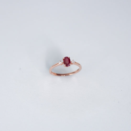 ANILLO MODA DIAMANATE .06ct/.65ct RUBIE OVAL ORO ROSA 14K