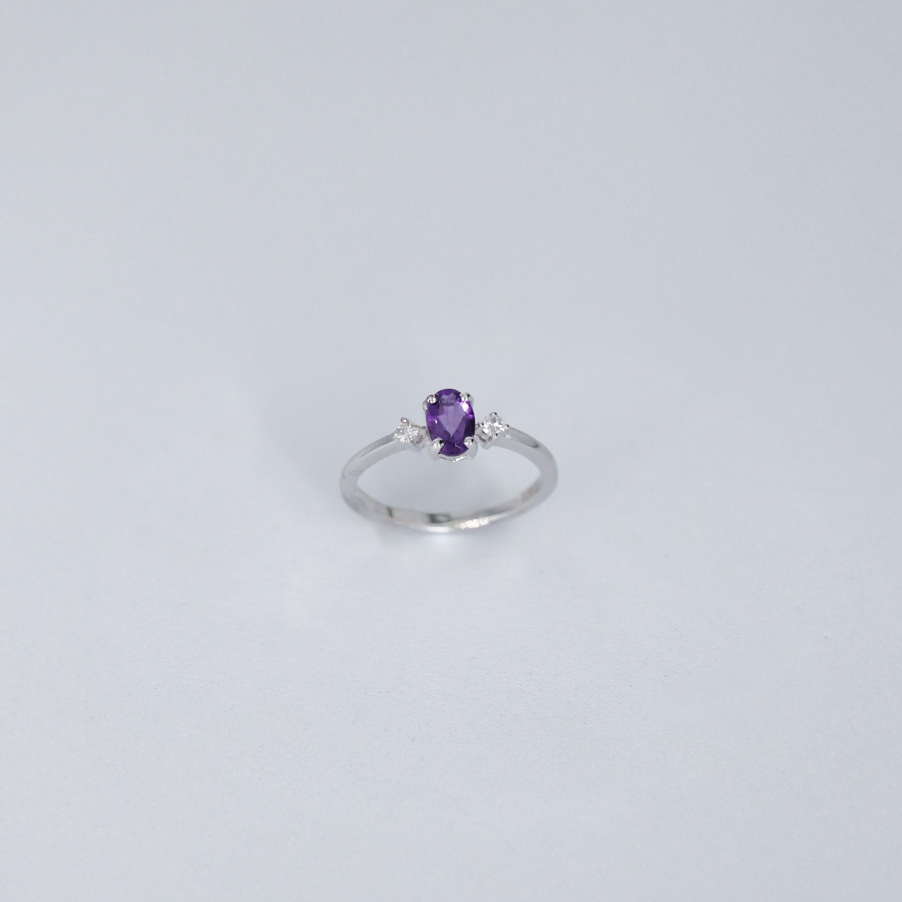 ANILLO MODA DIAMANTE .06ct/.40ct AMATISTA ORO BCO 14K