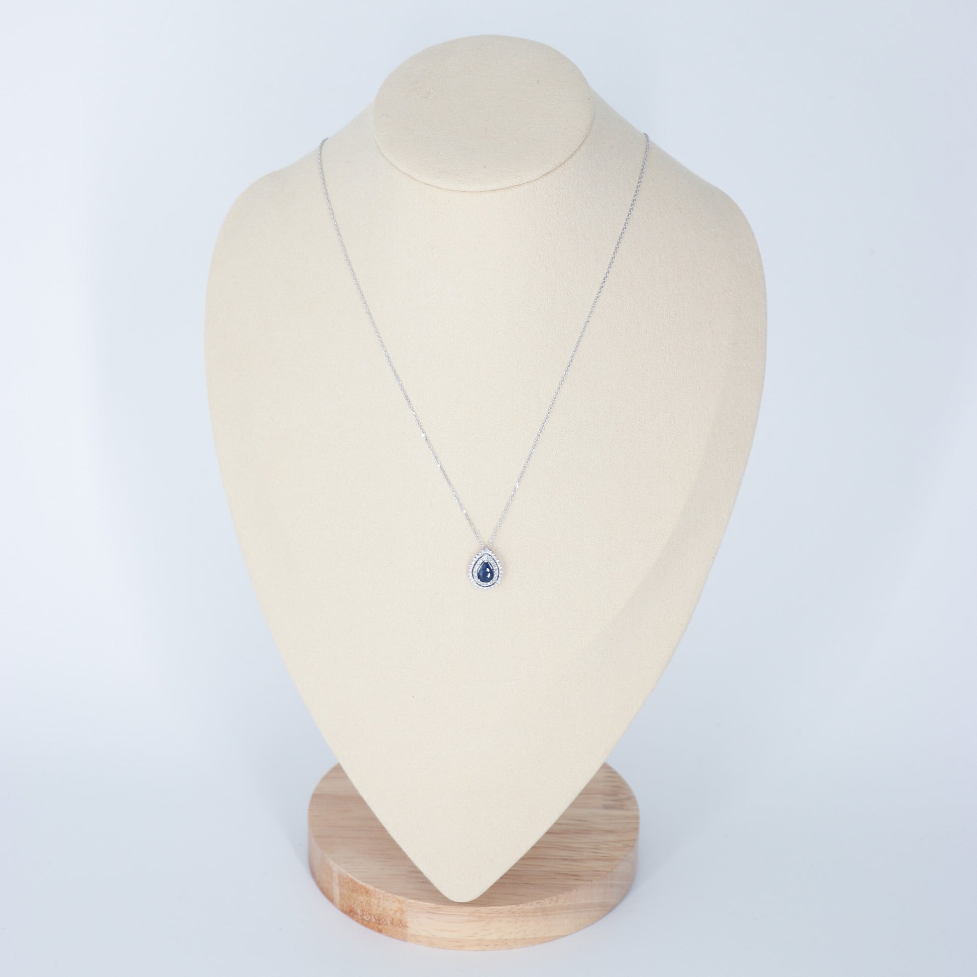 DIJE C/CADENA DOBLE HALO DIAMANTE .25ct/1.0ct ZAF PERA ORO BCO 14K