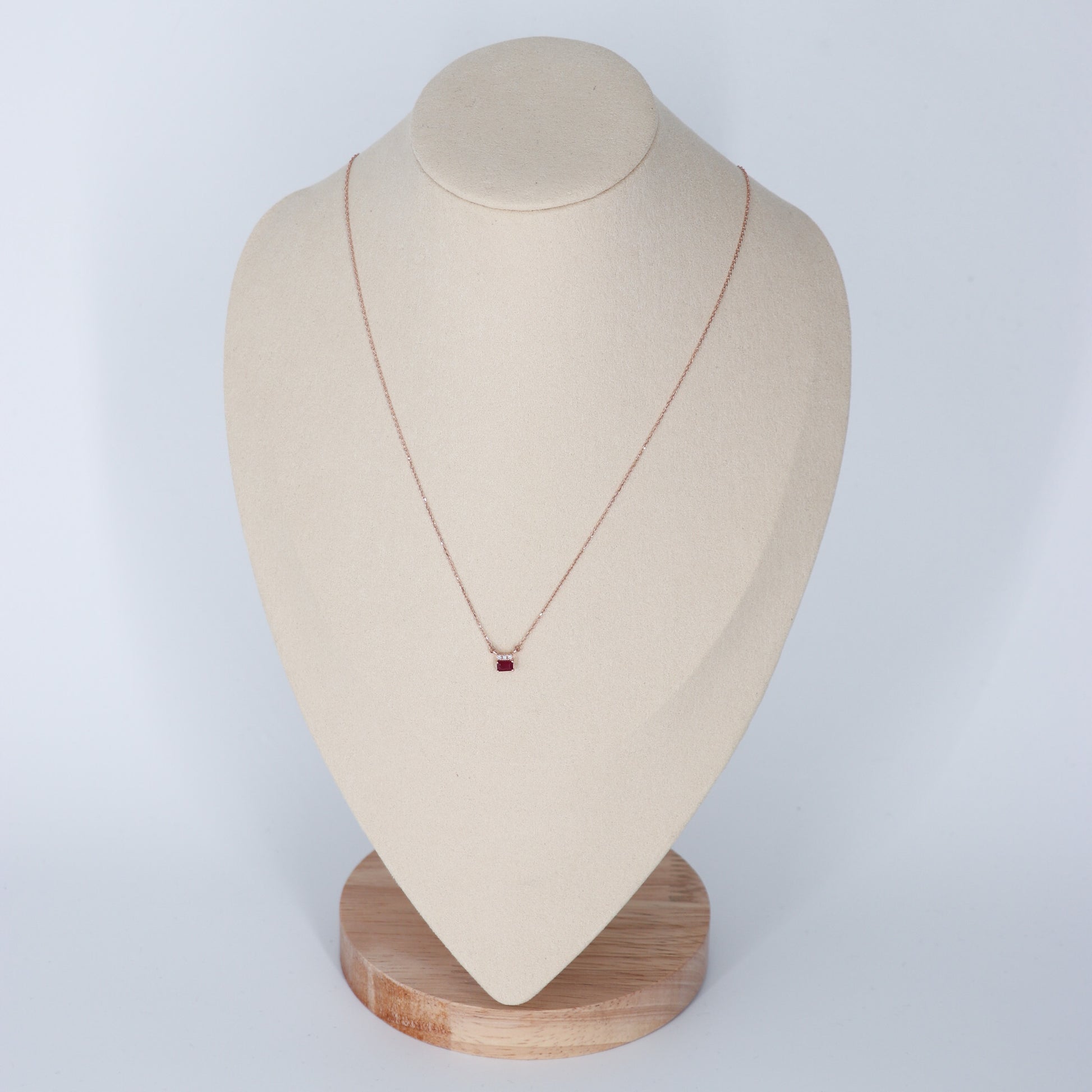 DIJE C/CDENA DIAMANTE .03ct/.30ct RUBIE 5x3 ORO ROSA 14K