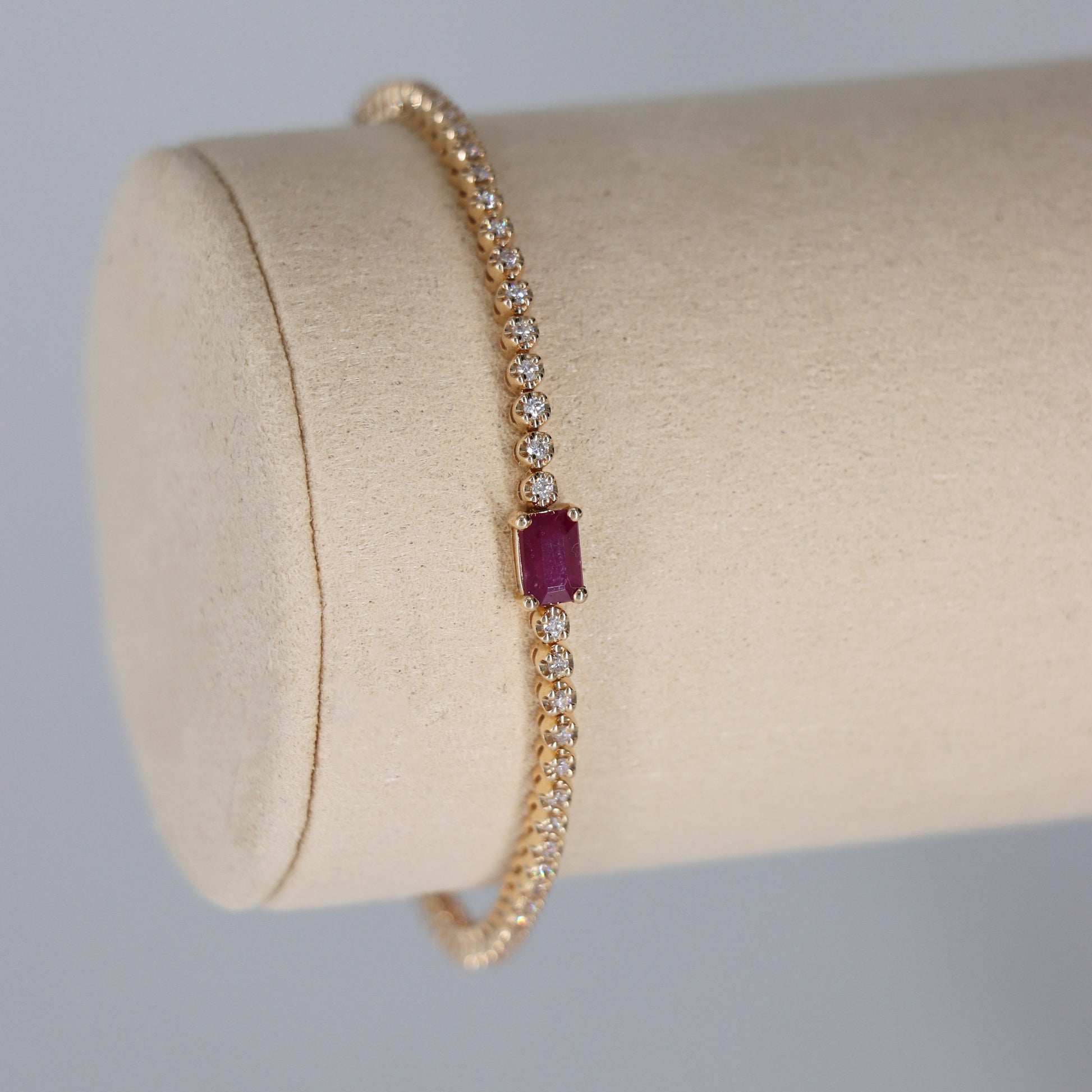 TENIS BRACELET DIAMANTES .75ct/.75ct RUBIE C/ESME ILUSION ORO AMA 14K